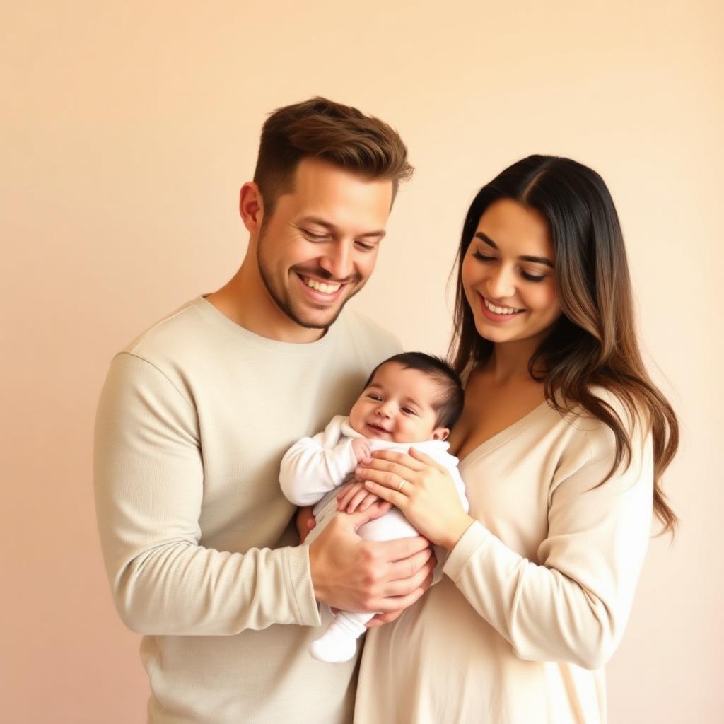 Casal segurando o bebê com carinho